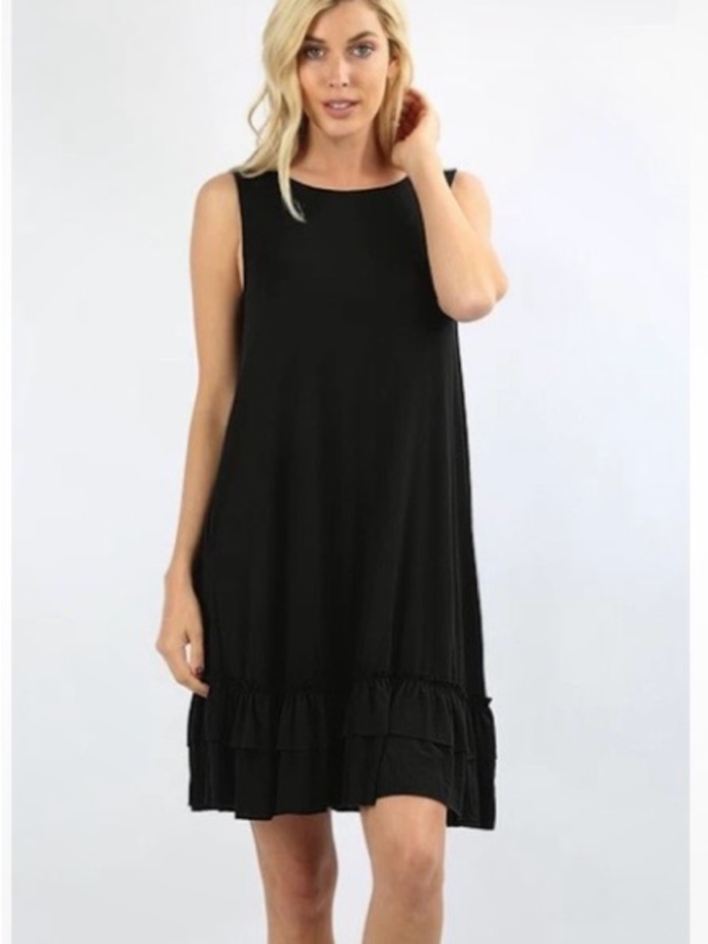 Yelete Black Sleeveless Ruffle-Hem Midi Dress